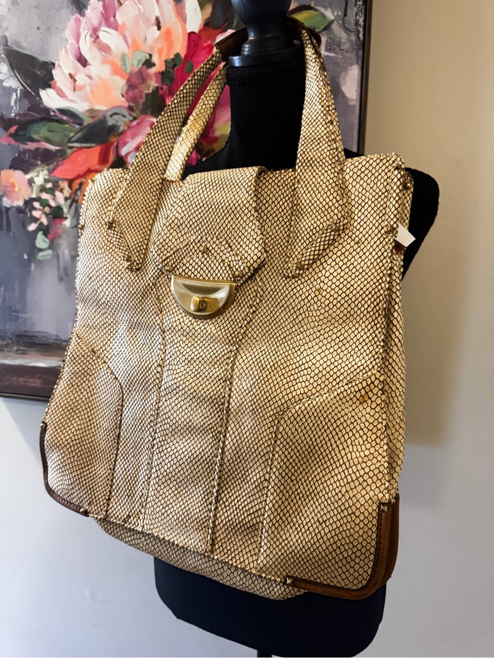 Botkier Metallic Gold Textured Tote with Turn-Lock